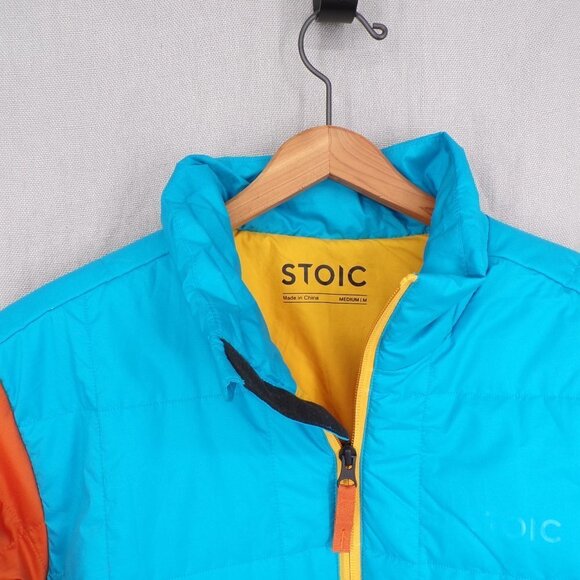 Stoic Men's M Puffer Jacket Full Zip Light Weight Blue Orange Color Block - Picture 2 of 11